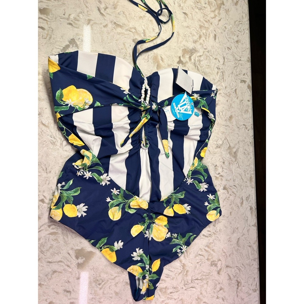 WET Swimwear XL Navy Lemons Bandeau One Piece Swimsuit $208 - Picture 3 of 6